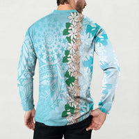 Cook Islands Tiare Maori With Conch Shell Button Sweatshirt Pasifika Fest Polynesian Tattoo Turquoise