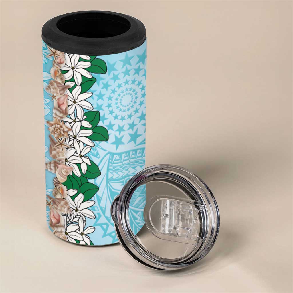 Cook Islands Tiare Maori With Conch Shell 4 in 1 Can Cooler Tumbler Pasifika Fest Polynesian Tattoo Turquoise LT14 - Polynesian Pride