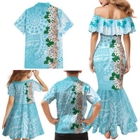 Cook Islands Tiare Maori With Conch Shell Family Matching Mermaid Dress and Hawaiian Shirt Pasifika Fest Polynesian Tattoo Turquoise LT14 - Polynesian Pride