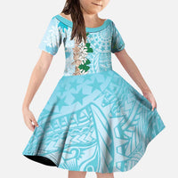 Cook Islands Tiare Maori With Conch Shell Family Matching Off Shoulder Maxi Dress and Hawaiian Shirt Pasifika Fest Polynesian Tattoo Turquoise