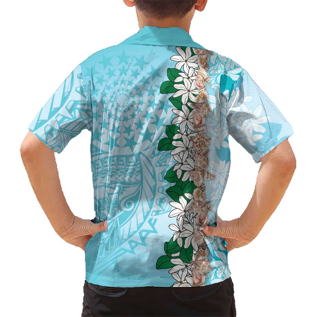 Cook Islands Tiare Maori With Conch Shell Family Matching Tank Maxi Dress and Hawaiian Shirt Pasifika Fest Polynesian Tattoo Turquoise LT14 - Polynesian Pride