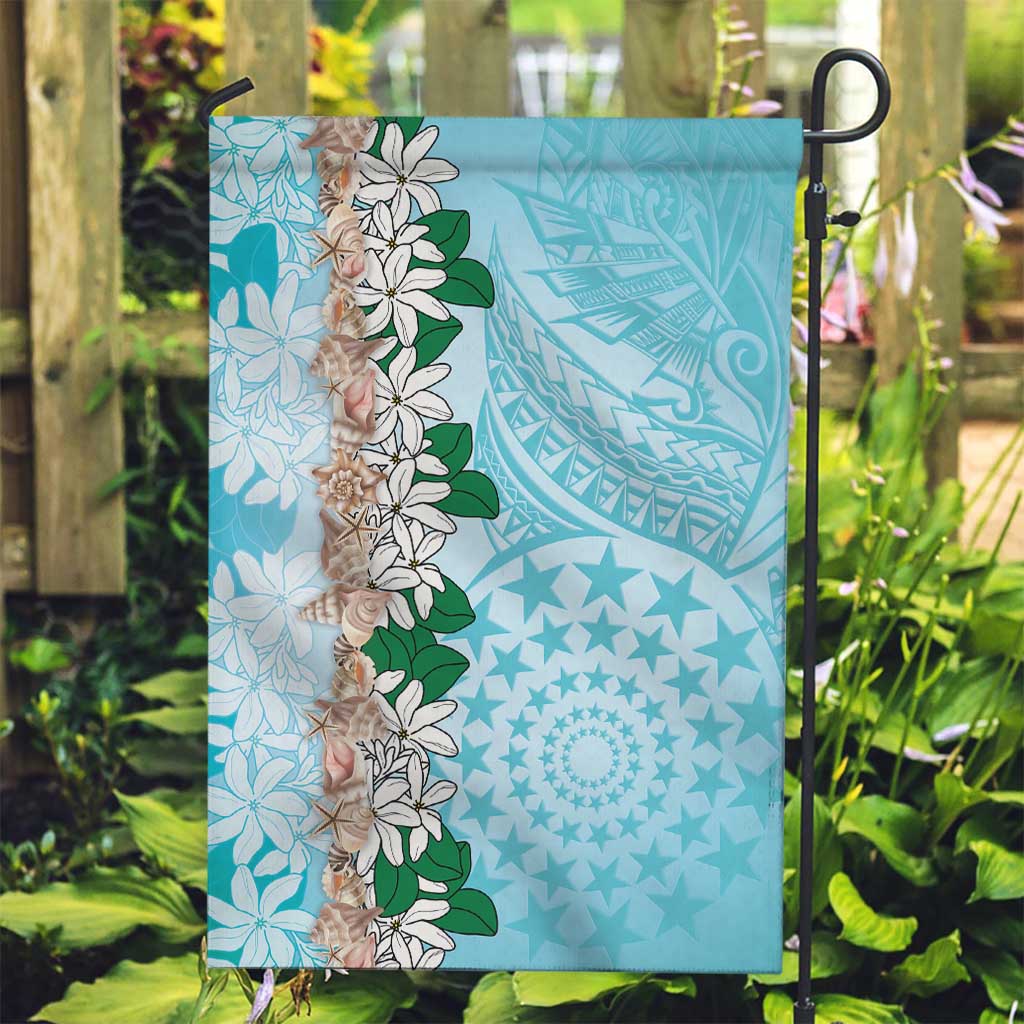 Cook Islands Tiare Maori With Conch Shell Garden Flag Pasifika Fest Polynesian Tattoo Turquoise