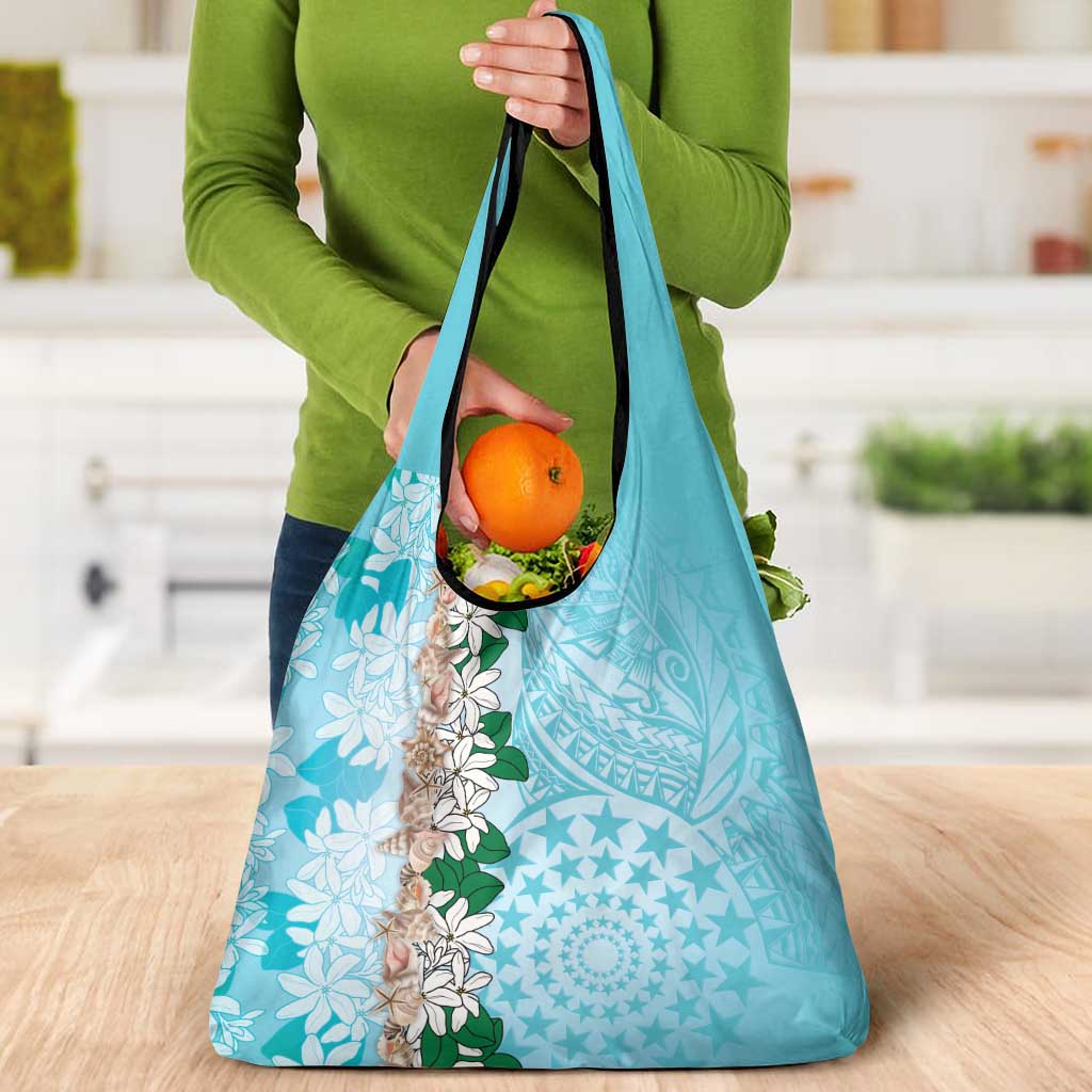 Cook Islands Tiare Maori With Conch Shell Grocery Bag Pasifika Fest Polynesian Tattoo Turquoise