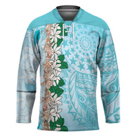 Cook Islands Tiare Maori With Conch Shell Hockey Jersey Pasifika Fest Polynesian Tattoo Turquoise