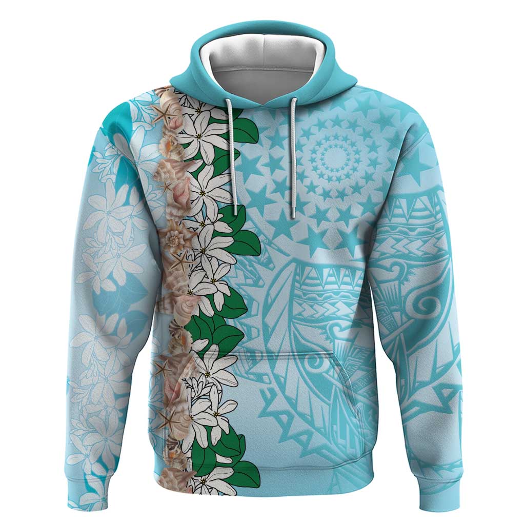 Cook Islands Tiare Maori With Conch Shell Hoodie Pasifika Fest Polynesian Tattoo Turquoise