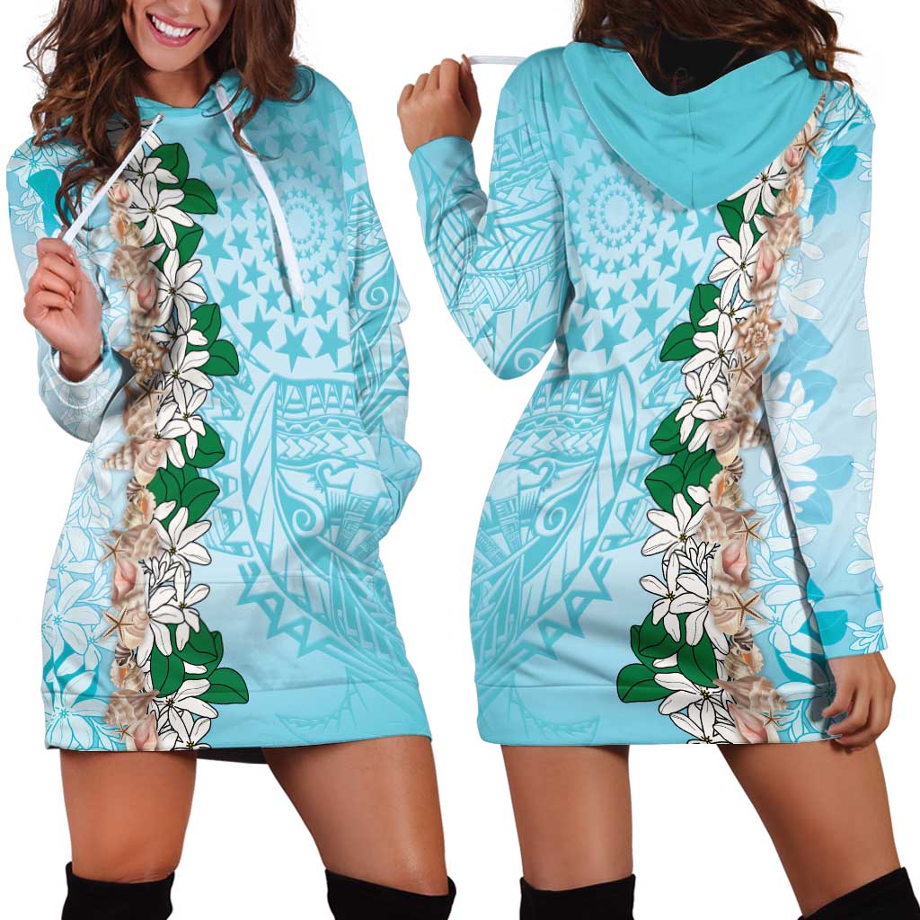 Cook Islands Tiare Maori With Conch Shell Hoodie Dress Pasifika Fest Polynesian Tattoo Turquoise LT14 - Polynesian Pride