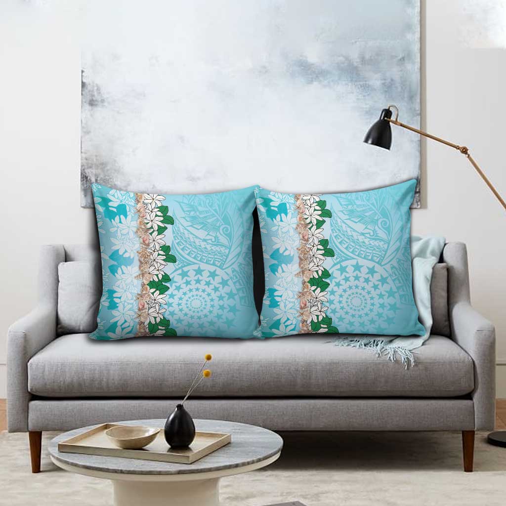 Cook Islands Tiare Maori With Conch Shell Pillow Cover Pasifika Fest Polynesian Tattoo Turquoise