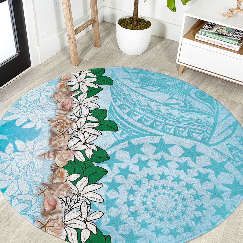 Cook Islands Tiare Maori With Conch Shell Round Carpet Pasifika Fest Polynesian Tattoo Turquoise