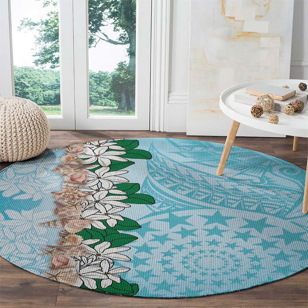 Cook Islands Tiare Maori With Conch Shell Round Carpet Pasifika Fest Polynesian Tattoo Turquoise