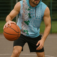 Cook Islands Tiare Maori With Conch Shell Sleeveless Hoodie Pasifika Fest Polynesian Tattoo Turquoise