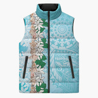 Cook Islands Tiare Maori With Conch Shell Sleeveless Puffer Jacket Pasifika Fest Polynesian Tattoo Turquoise LT14 Unisex Turquoise - Polynesian Pride