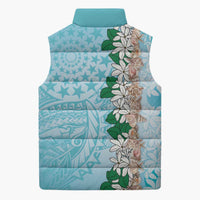 Cook Islands Tiare Maori With Conch Shell Sleeveless Puffer Jacket Pasifika Fest Polynesian Tattoo Turquoise LT14 - Polynesian Pride