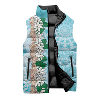 Cook Islands Tiare Maori With Conch Shell Sleeveless Puffer Jacket Pasifika Fest Polynesian Tattoo Turquoise LT14 - Polynesian Pride