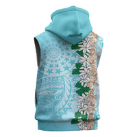 Cook Islands Tiare Maori With Conch Shell Sleeveless Zip Hoodie Pasifika Fest Polynesian Tattoo Turquoise LT14 - Polynesian Pride