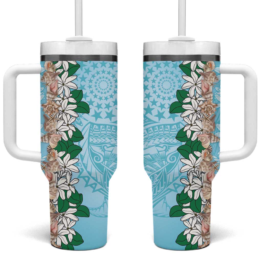 Cook Islands Tiare Maori With Conch Shell Tumbler With Handle Pasifika Fest Polynesian Tattoo Turquoise LT14 One Size: 40 oz Turquoise - Polynesian Pride