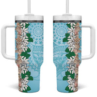 Cook Islands Tiare Maori With Conch Shell Tumbler With Handle Pasifika Fest Polynesian Tattoo Turquoise LT14 One Size: 40 oz Turquoise - Polynesian Pride