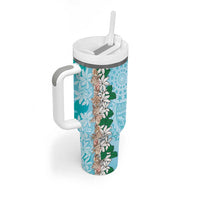 Cook Islands Tiare Maori With Conch Shell Tumbler With Handle Pasifika Fest Polynesian Tattoo Turquoise LT14 - Polynesian Pride