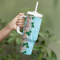 Cook Islands Tiare Maori With Conch Shell Tumbler With Handle Pasifika Fest Polynesian Tattoo Turquoise LT14 - Polynesian Pride