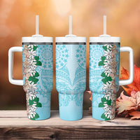 Cook Islands Tiare Maori With Conch Shell Tumbler With Handle Pasifika Fest Polynesian Tattoo Turquoise LT14 - Polynesian Pride