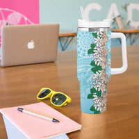 Cook Islands Tiare Maori With Conch Shell Tumbler With Handle Pasifika Fest Polynesian Tattoo Turquoise LT14 - Polynesian Pride