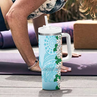 Cook Islands Tiare Maori With Conch Shell Tumbler With Handle Pasifika Fest Polynesian Tattoo Turquoise LT14 - Polynesian Pride