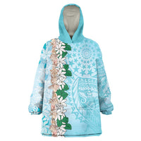 Cook Islands Tiare Maori With Conch Shell Wearable Blanket Hoodie Pasifika Fest Polynesian Tattoo Turquoise LT14 One Size Turquoise - Polynesian Pride