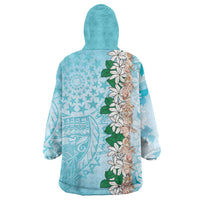 Cook Islands Tiare Maori With Conch Shell Wearable Blanket Hoodie Pasifika Fest Polynesian Tattoo Turquoise LT14 - Polynesian Pride