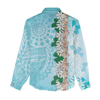 Cook Islands Tiare Maori With Conch Shell Women Casual Shirt Pasifika Fest Polynesian Tattoo Turquoise LT14 - Polynesian Pride