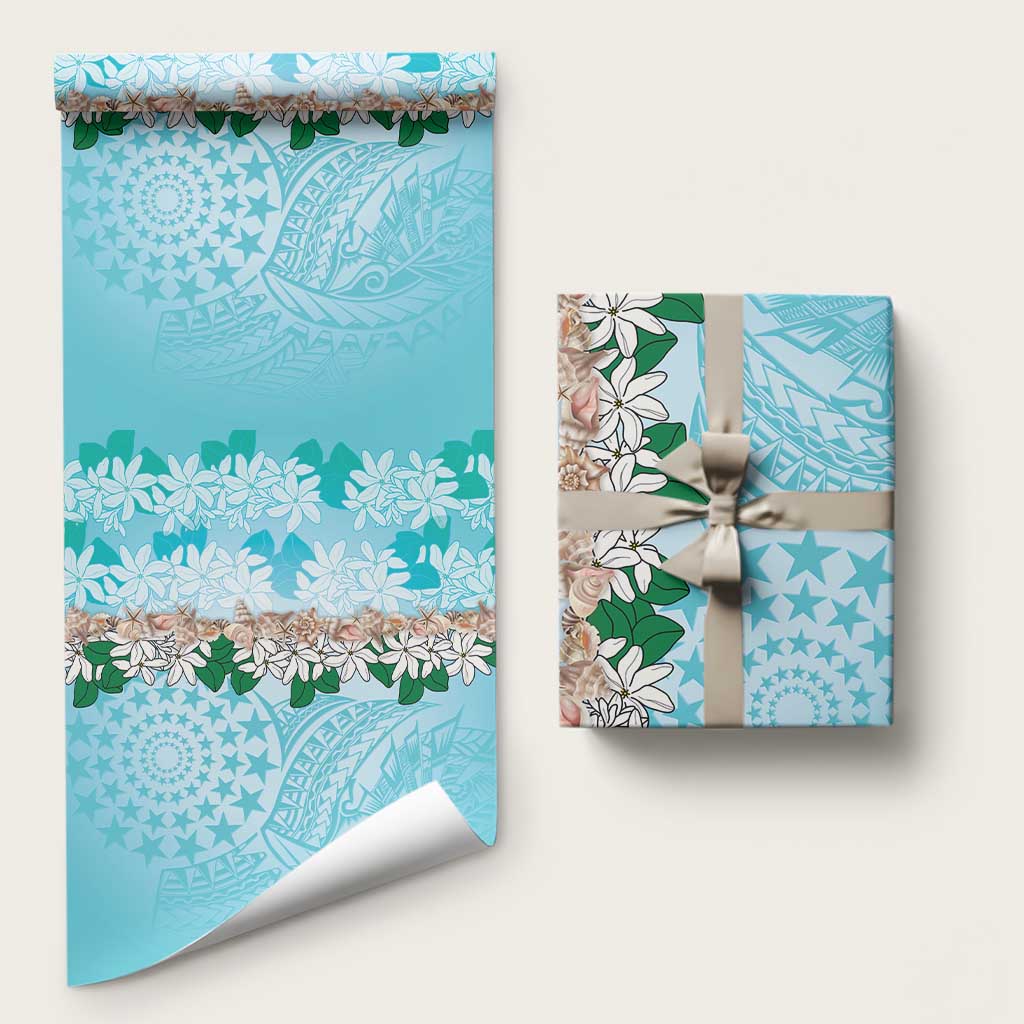 Cook Islands Tiare Maori With Conch Shell Wrapping Paper Pasifika Fest Polynesian Tattoo Turquoise LT14 58" × 23" Turquoise - Polynesian Pride