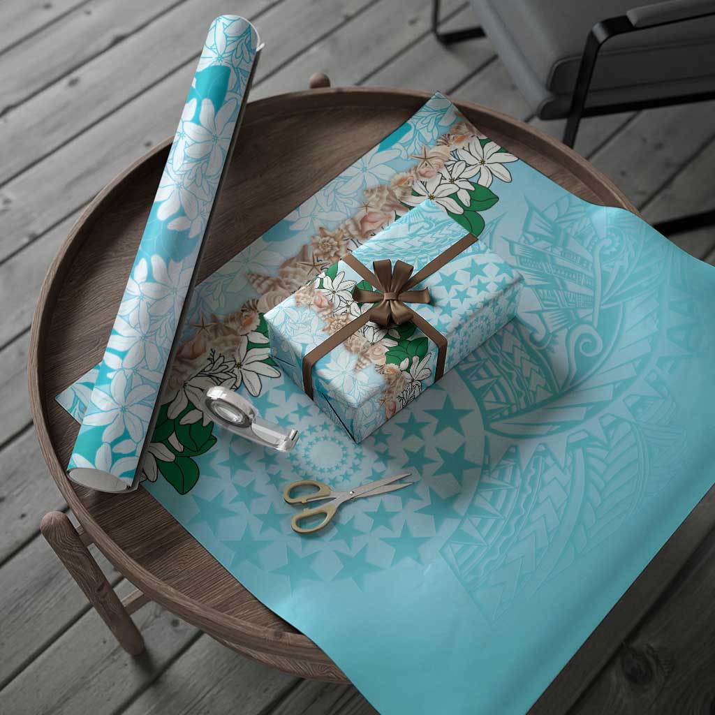 Cook Islands Tiare Maori With Conch Shell Wrapping Paper Pasifika Fest Polynesian Tattoo Turquoise