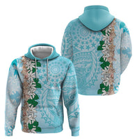 Cook Islands Tiare Maori With Conch Shell Zip Hoodie Pasifika Fest Polynesian Tattoo Turquoise