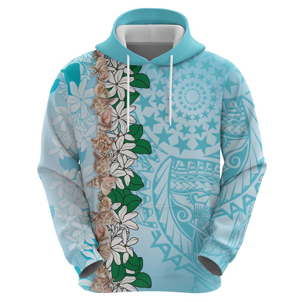 Cook Islands Tiare Maori With Conch Shell Zip Hoodie Pasifika Fest Polynesian Tattoo Turquoise