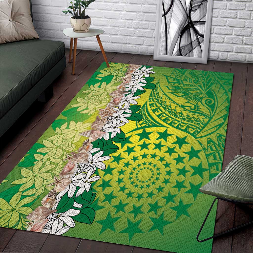 Cook Islands Tiare Maori With Conch Shell Area Rug Pasifika Fest Polynesian Tattoo Green LT14 Green - Polynesian Pride