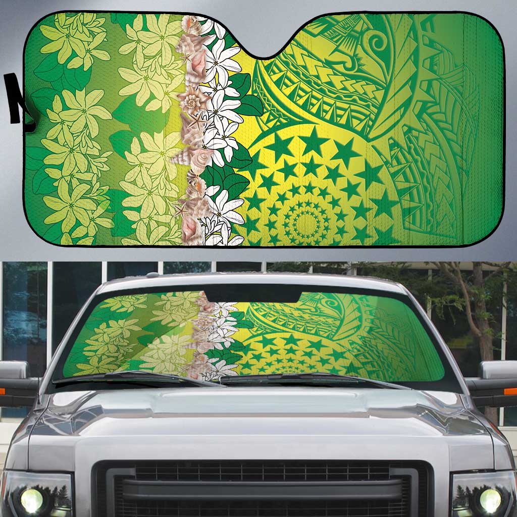 Cook Islands Tiare Maori With Conch Shell Auto Sun Shade Pasifika Fest Polynesian Tattoo Green LT14 Green - Polynesian Pride