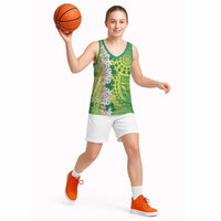Cook Islands Tiare Maori With Conch Shell Basketball Jersey Pasifika Fest Polynesian Tattoo Green