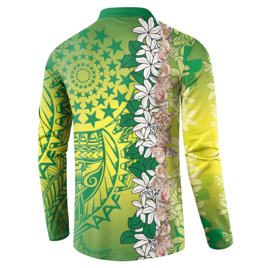 Cook Islands Tiare Maori With Conch Shell Button Sweatshirt Pasifika Fest Polynesian Tattoo Green