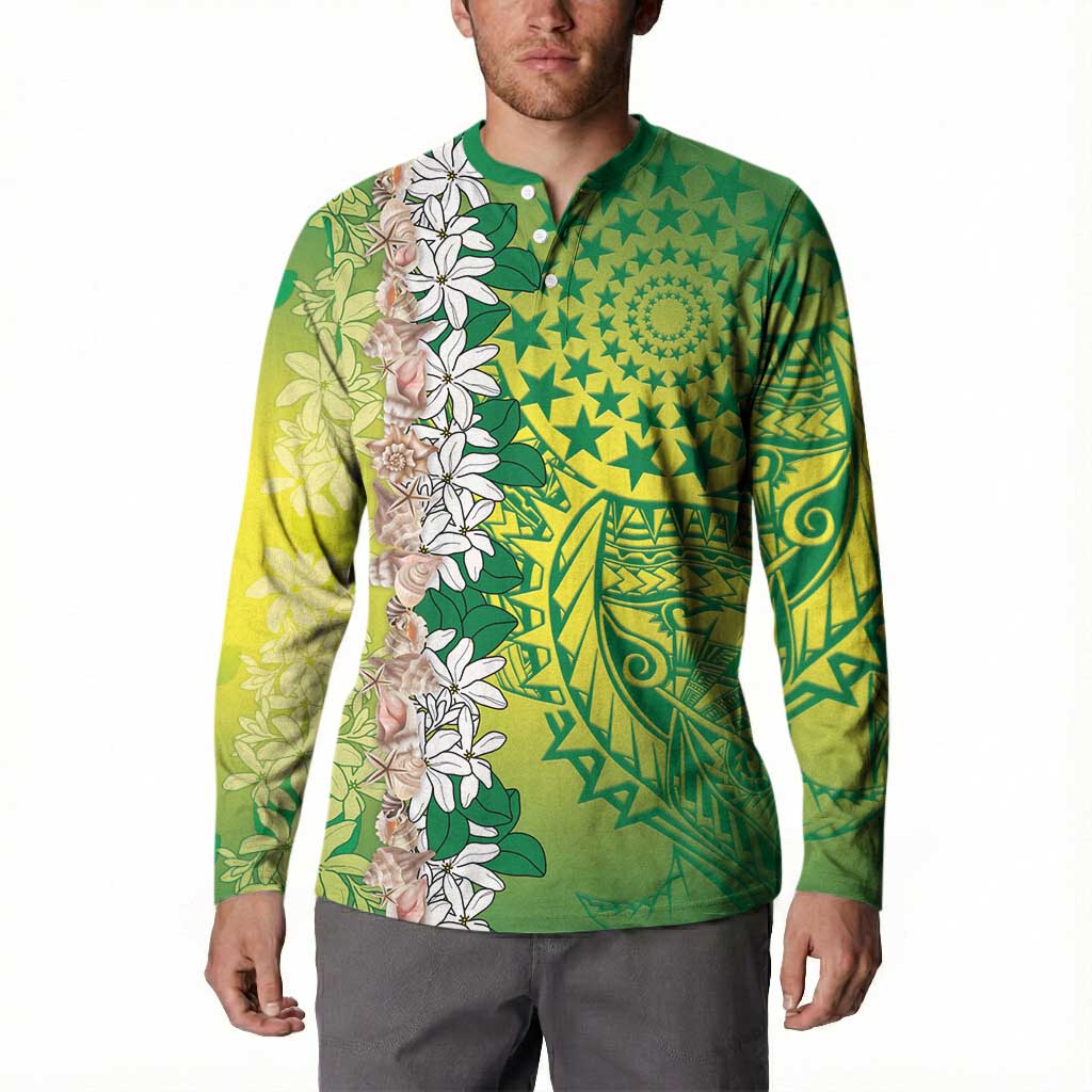 Cook Islands Tiare Maori With Conch Shell Button Sweatshirt Pasifika Fest Polynesian Tattoo Green