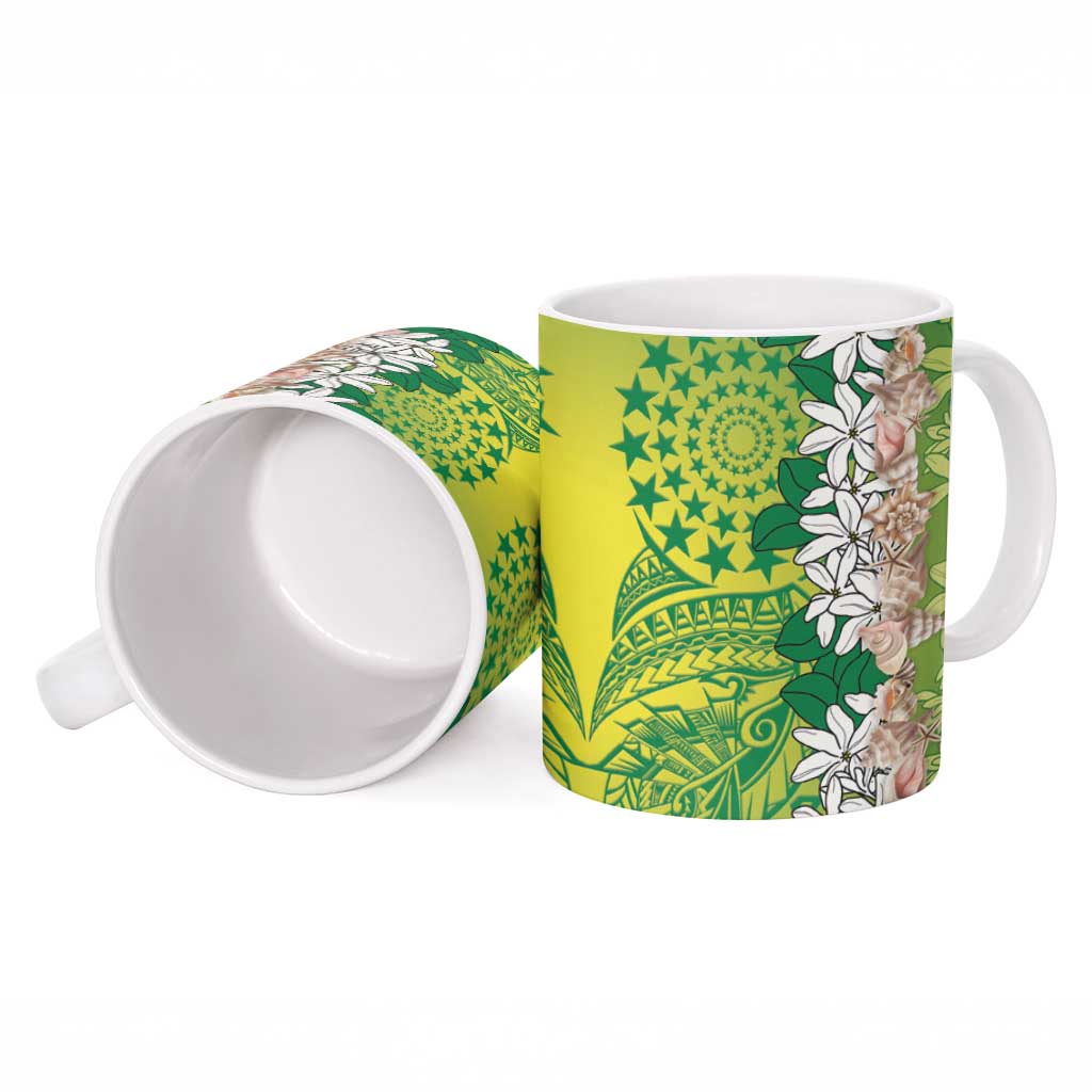 Cook Islands Tiare Maori With Conch Shell Ceramic Mug Pasifika Fest Polynesian Tattoo Green