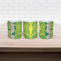 Cook Islands Tiare Maori With Conch Shell Ceramic Mug Pasifika Fest Polynesian Tattoo Green