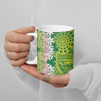 Cook Islands Tiare Maori With Conch Shell Ceramic Mug Pasifika Fest Polynesian Tattoo Green