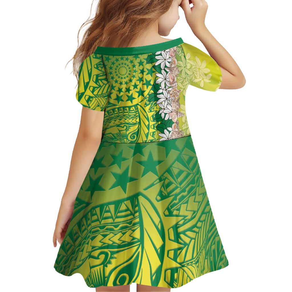 Cook Islands Tiare Maori With Conch Shell Family Matching Off Shoulder Maxi Dress and Hawaiian Shirt Pasifika Fest Polynesian Tattoo Green LT14 - Polynesian Pride