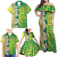 Cook Islands Tiare Maori With Conch Shell Family Matching Off Shoulder Maxi Dress and Hawaiian Shirt Pasifika Fest Polynesian Tattoo Green LT14 - Polynesian Pride