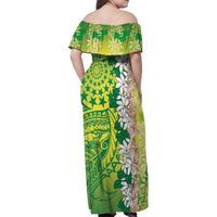 Cook Islands Tiare Maori With Conch Shell Family Matching Off Shoulder Maxi Dress and Hawaiian Shirt Pasifika Fest Polynesian Tattoo Green LT14 - Polynesian Pride