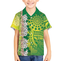 Cook Islands Tiare Maori With Conch Shell Family Matching Off Shoulder Maxi Dress and Hawaiian Shirt Pasifika Fest Polynesian Tattoo Green LT14 Son's Shirt Green - Polynesian Pride