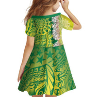 Cook Islands Tiare Maori With Conch Shell Family Matching Off Shoulder Short Dress and Hawaiian Shirt Pasifika Fest Polynesian Tattoo Green LT14 - Polynesian Pride