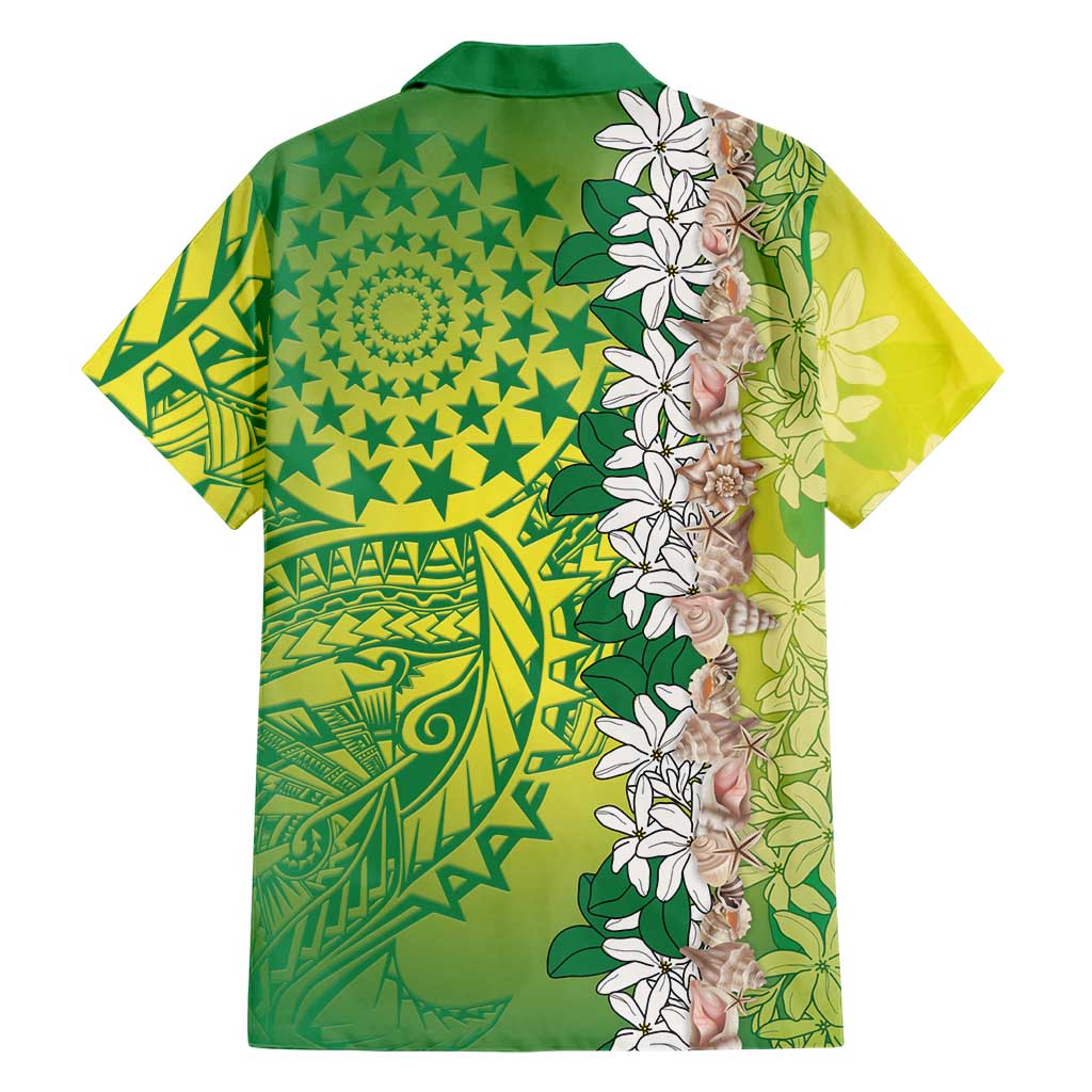 Cook Islands Tiare Maori With Conch Shell Family Matching Off Shoulder Short Dress and Hawaiian Shirt Pasifika Fest Polynesian Tattoo Green LT14 - Polynesian Pride