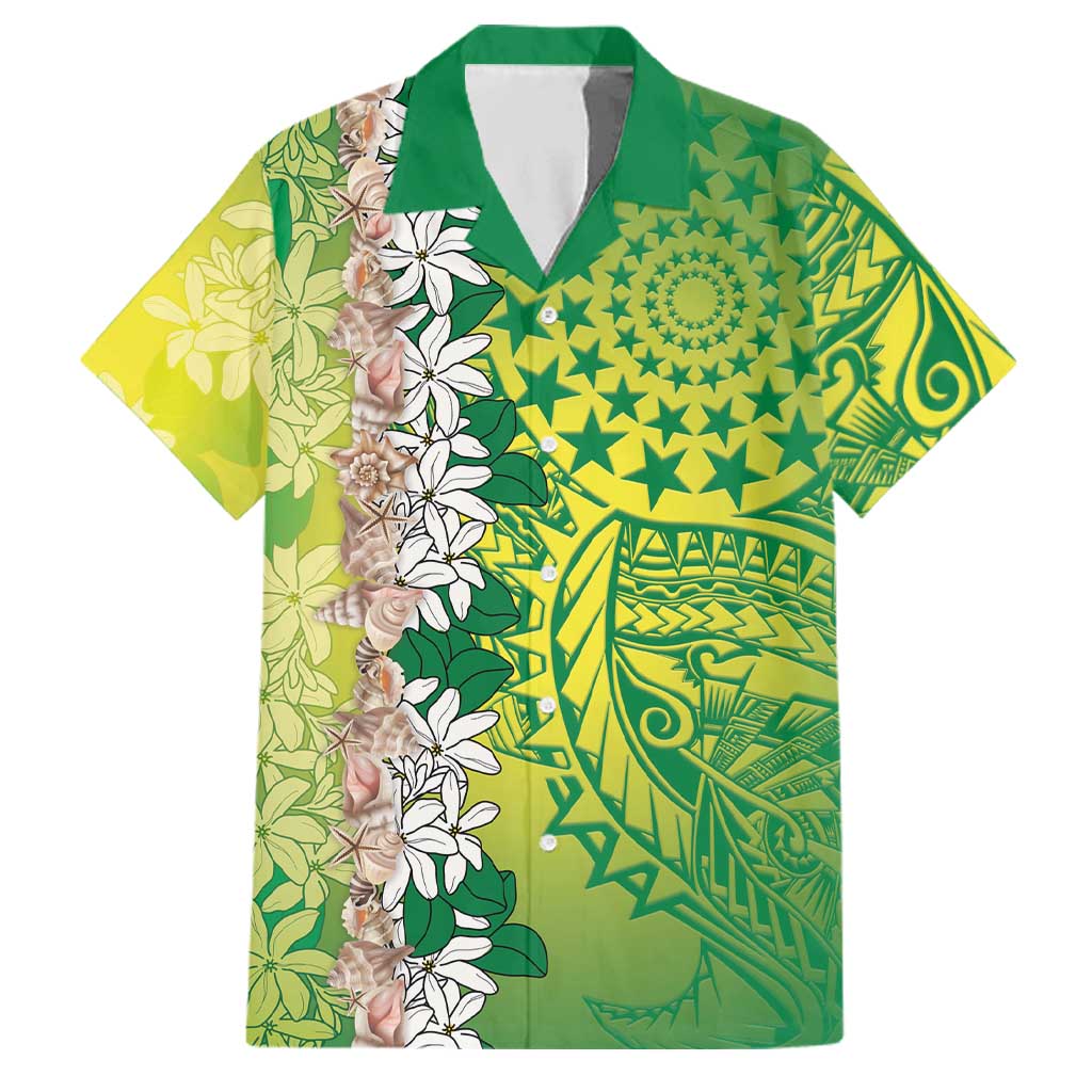 Cook Islands Tiare Maori With Conch Shell Family Matching Summer Maxi Dress and Hawaiian Shirt Pasifika Fest Polynesian Tattoo Green
