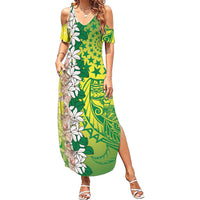 Cook Islands Tiare Maori With Conch Shell Family Matching Summer Maxi Dress and Hawaiian Shirt Pasifika Fest Polynesian Tattoo Green