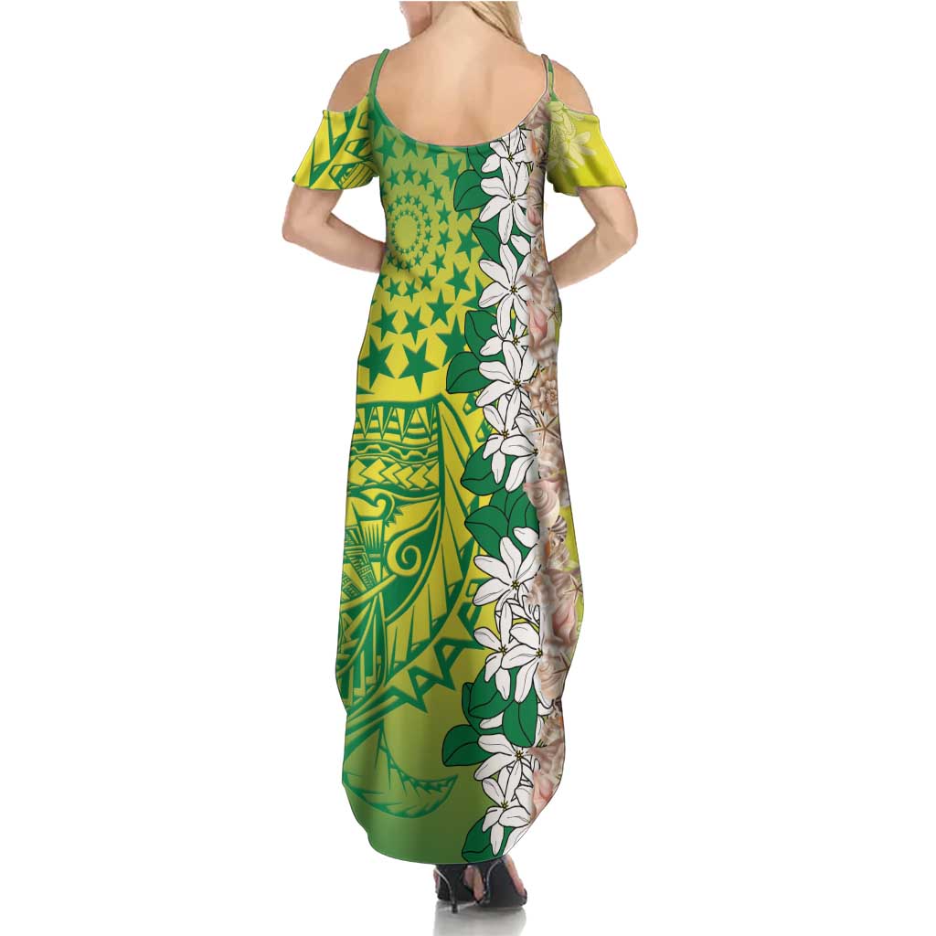 Cook Islands Tiare Maori With Conch Shell Family Matching Summer Maxi Dress and Hawaiian Shirt Pasifika Fest Polynesian Tattoo Green