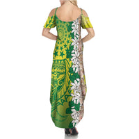 Cook Islands Tiare Maori With Conch Shell Family Matching Summer Maxi Dress and Hawaiian Shirt Pasifika Fest Polynesian Tattoo Green